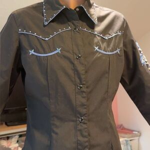 Embellished Black Women's Button Up